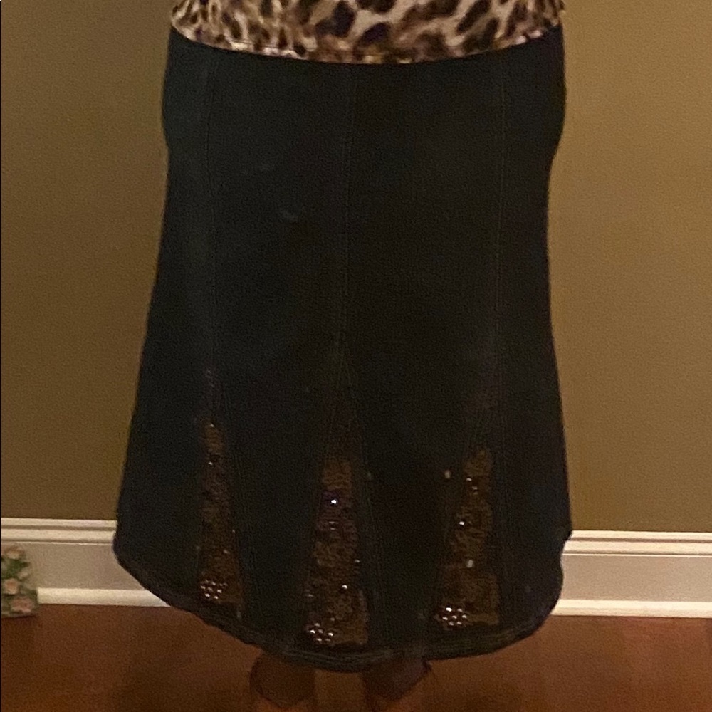 Blue Jean Skirt With Brown Decorative Beads